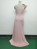 Elegant Flower Slash Shoulder Slit Evening Dress