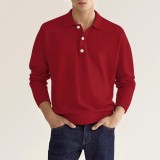 Autumn Long Sleeve V-Neck Button Men's Casual Tops Polo Shirts