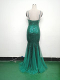 Strap Beading Mesh Sequin Evening Dress