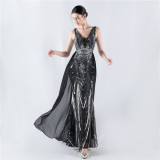 Elegant Sequin Rhinestone Chain Evening Dress