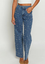Women's Clothing Beaded Straight Denim Trousers Women's Clothing Beaded Straight Denim Trousers