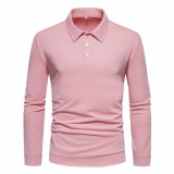 Autumn Long Sleeve V-Neck Button Men's Casual Tops Polo Shirts