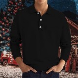 Autumn Long Sleeve V-Neck Button Men's Casual Tops Polo Shirts