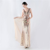 Elegant Sequin Rhinestone Chain Evening Dress