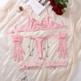 Pink Bow Sexy Bra Set Sexy Four-Piece Underwear Set