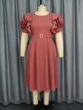 Plus Size Ruffle Sleeve Fashion High Waist Formal Party Dress