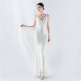 Sexy Rhinestone Chain Sequins Evening Dress