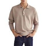Autumn Long Sleeve V-Neck Button Men's Casual Tops Polo Shirts