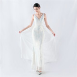 Elegant Sequin Rhinestone Chain Evening Dress