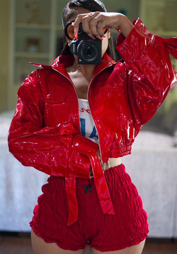 Women's Fashion Sexy Solid Color Pu Leather Jacket