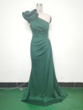 Elegant Flower Slash Shoulder Slit Evening Dress