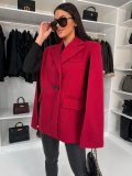 Women winter solid turndown collar cape coat