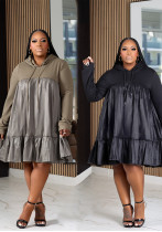 Plus Size Women patchwork hooded long sleeve maxi dress Plus Size Women patchwork hooded long sleeve maxi dress