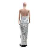 Women sexy suspender sequin irregular dress