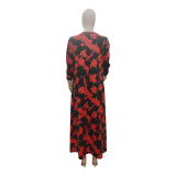 Women printed lips leopard print Long jacket