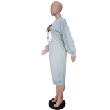 Women autumn and winter bubble sleeve beaded long-sleeved dress