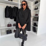 Women winter solid turndown collar cape coat