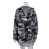 Women retro shirt suspender shorts Paint Print Three-Piece