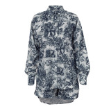 Women retro shirt suspender shorts Paint Print Three-Piece