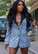 Women checkerboard jacquard contrast color Patchwork suit jacket