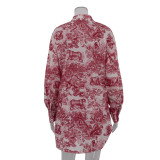 Women retro shirt suspender shorts Paint Print Three-Piece