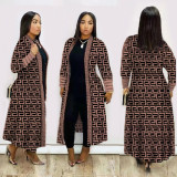 Women printed lips leopard print Long jacket