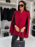 Women winter solid turndown collar cape coat
