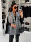 Women winter solid turndown collar cape coat
