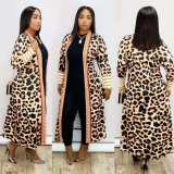 Women printed lips leopard print Long jacket