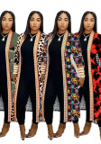 Women printed lips leopard print Long jacket