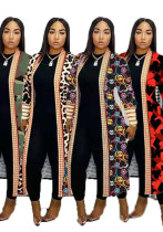 Women printed lips leopard print Long jacket