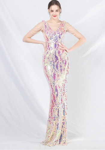 Plus Size Women Sequin Formal Party Maxi Evening Dress