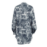 Women retro shirt suspender shorts Paint Print Three-Piece