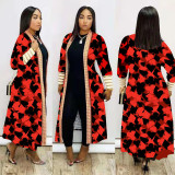 Women printed lips leopard print Long jacket