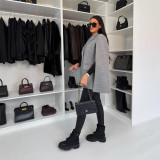 Women winter solid turndown collar cape coat