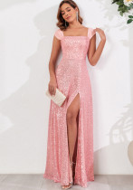 Women sequined sequined suspenders sleeveless slit sexy evening dress Women sequined sequined suspenders sleeveless slit sexy evening dress