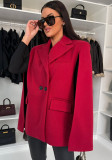 Women winter solid turndown collar cape coat