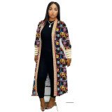 Women printed lips leopard print Long jacket