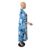 Women printed lips leopard print Long jacket