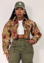 Women  Retro jacquard Turndown Collar Cardigan Jacket