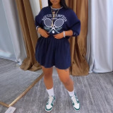 Women printed long sleeve top pleated skirt two-piece set