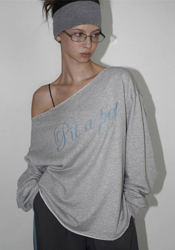 Women sports style American retro Slash Shoulder Casual Autumn long sleeve T-shirt