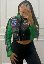 Women autumn and winter sexy American retro printed long-sleeved Crop baseball jacket