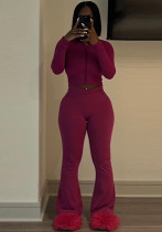 Women Solid Stretch long sleeve Top and Pant two-piece set Women Solid Stretch long sleeve Top and Pant two-piece set