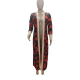 Women printed lips leopard print Long jacket