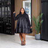 Plus Size Women patchwork hooded long sleeve maxi dress
