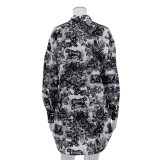 Women retro shirt suspender shorts Paint Print Three-Piece