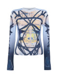 Printed Long-Sleeved T-Shirt Female Spring And Autumn Slim Casual Tops Outdoor Wear