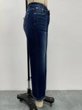 Women's Jeans Embroidered Slim Denim Trousers