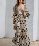 Women's Casual Slash Shoulder Top Printing Loose Pants Fashion 2-Piece Set
